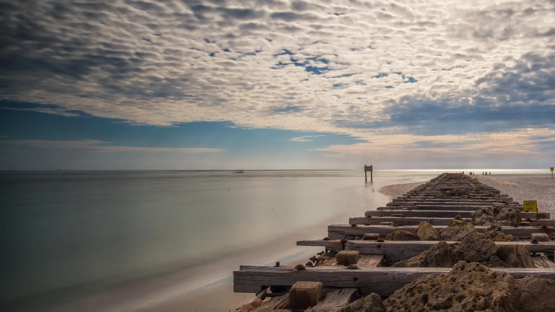 The coquina rock jetty at the south end of the island, near Longboat Pass.