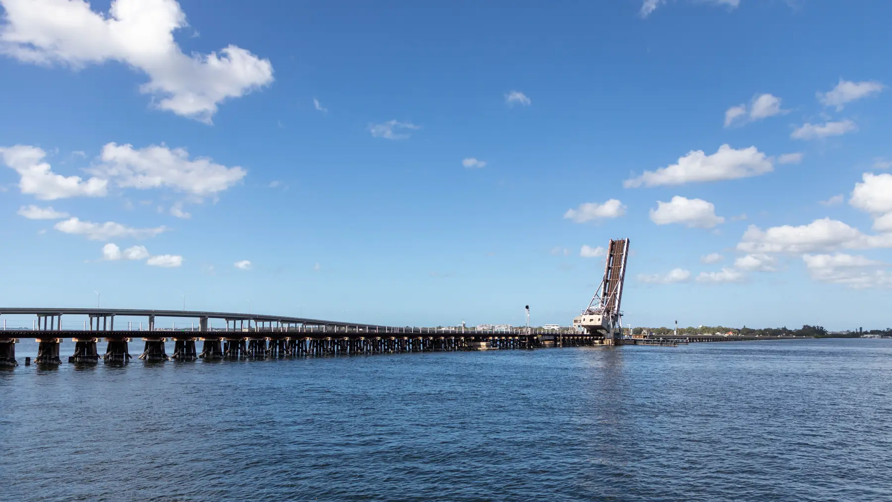 The lift bridge over the Manatee River, seen from the water.